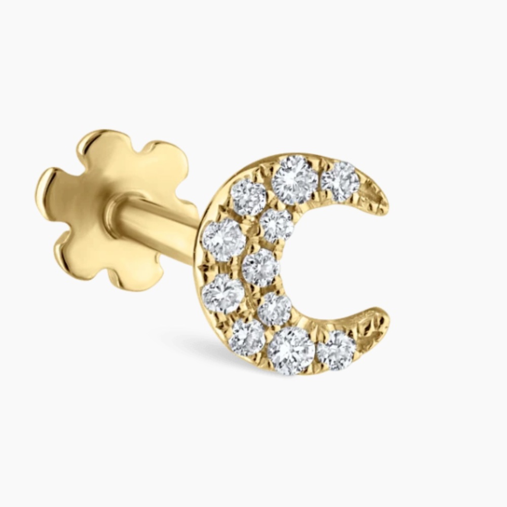 Maria Tash Diamond Moon Threaded Stud Earring 18K Yellow Gold 4.5mm